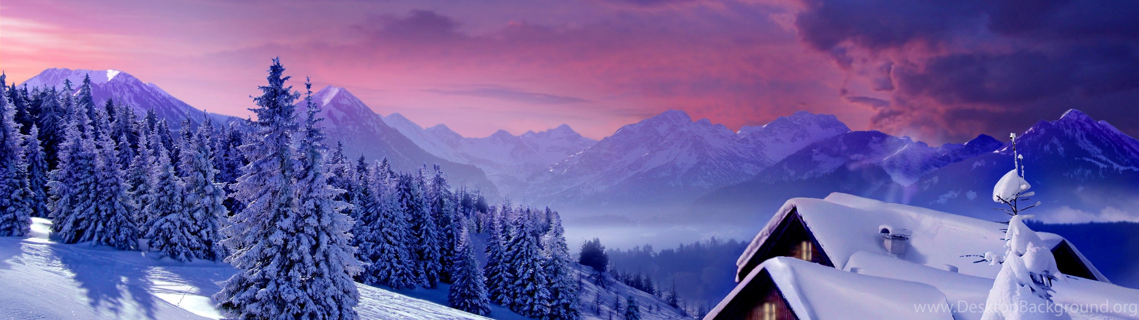 3840x1080 Wallpaper Sky, Snow, Winter, Clouds, Spruce, Snowy Winter. Desktop Background, Dual Screen