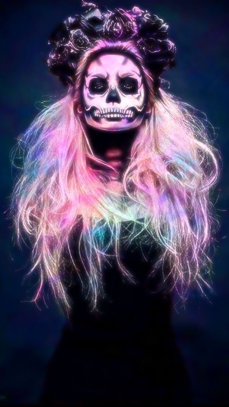 750x1340 Woman With A Pink Hair And Skeleton Makeup Wallpaper Download, Phone