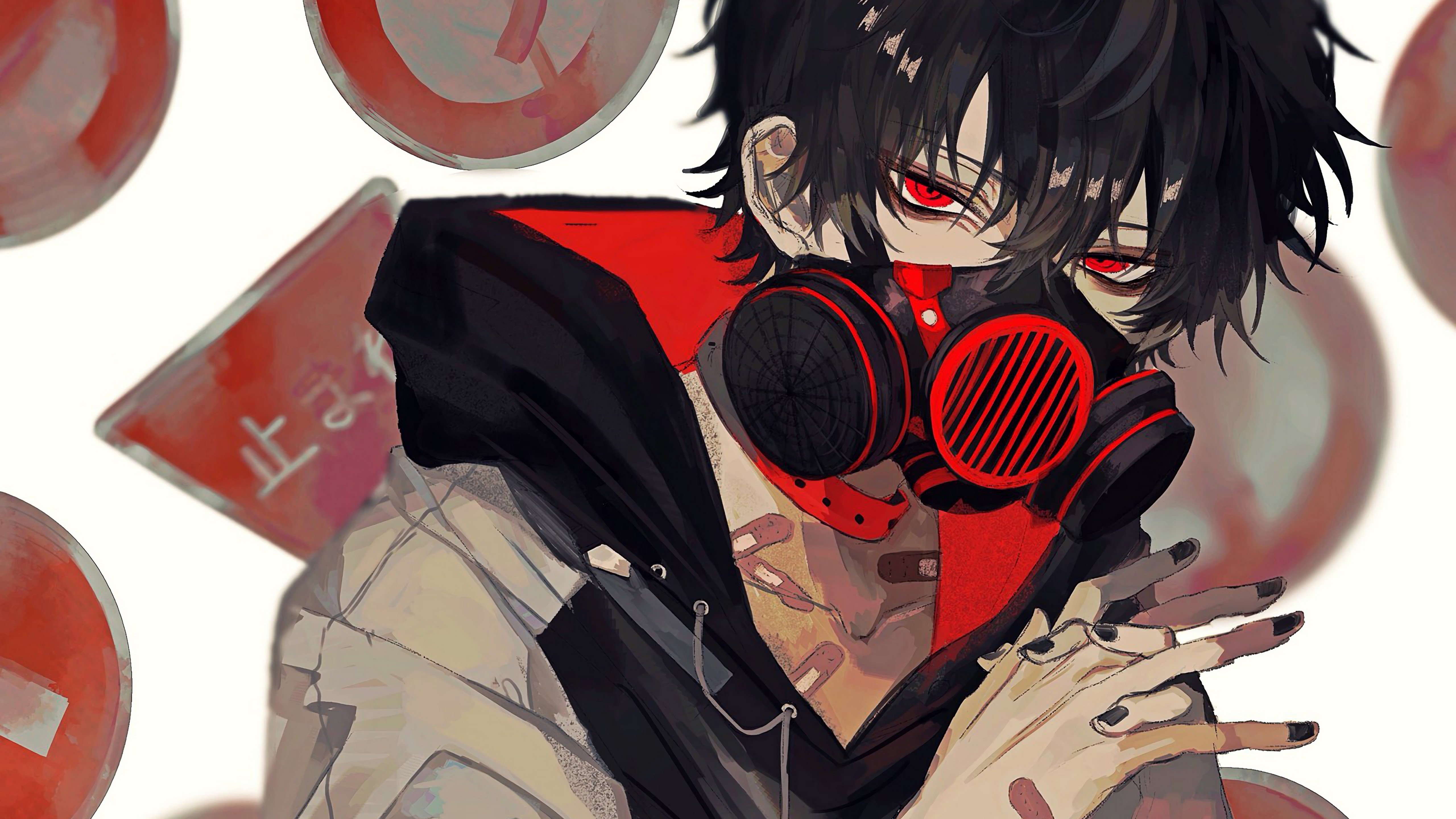 5120x2880 Anime Boy Gas Mask 4K Wallpaper, Desktop