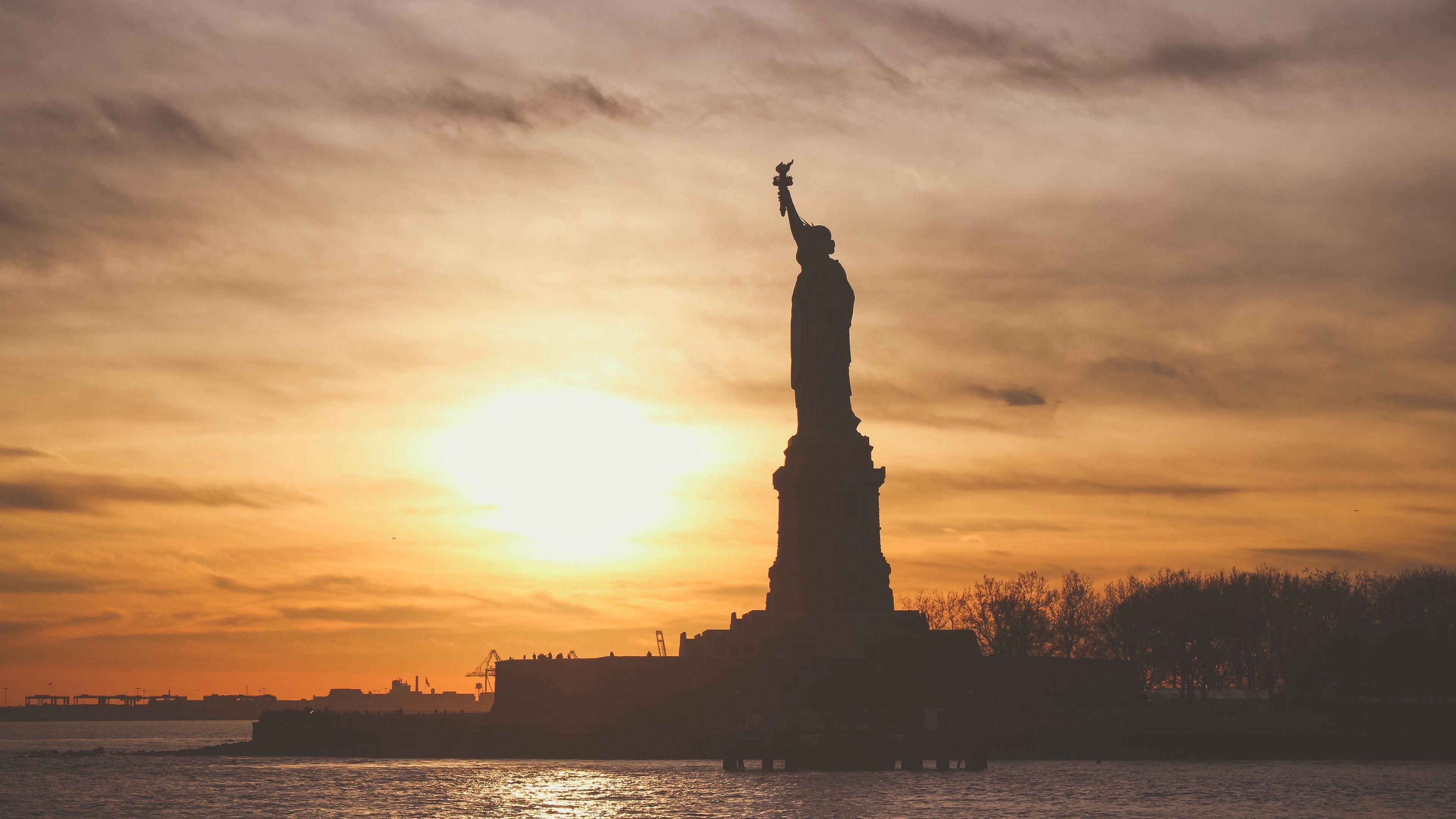 3840x2160 Wallpaper 4k statue of liberty, usa, america, sunset, sculpture 4k America, statue of liberty, USA, Desktop