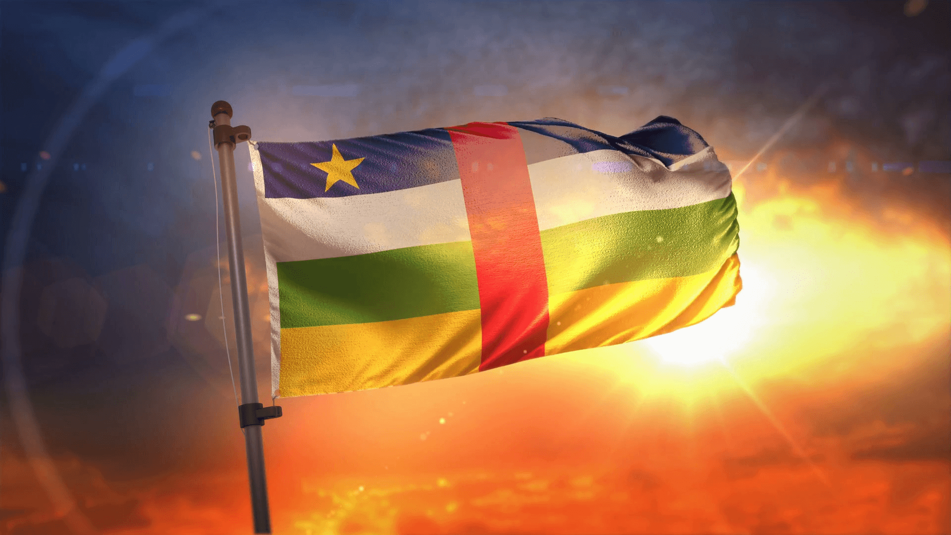 1920x1080 Central African Republic Flag Backlit At Beautiful Sunrise Loop Slow, Desktop