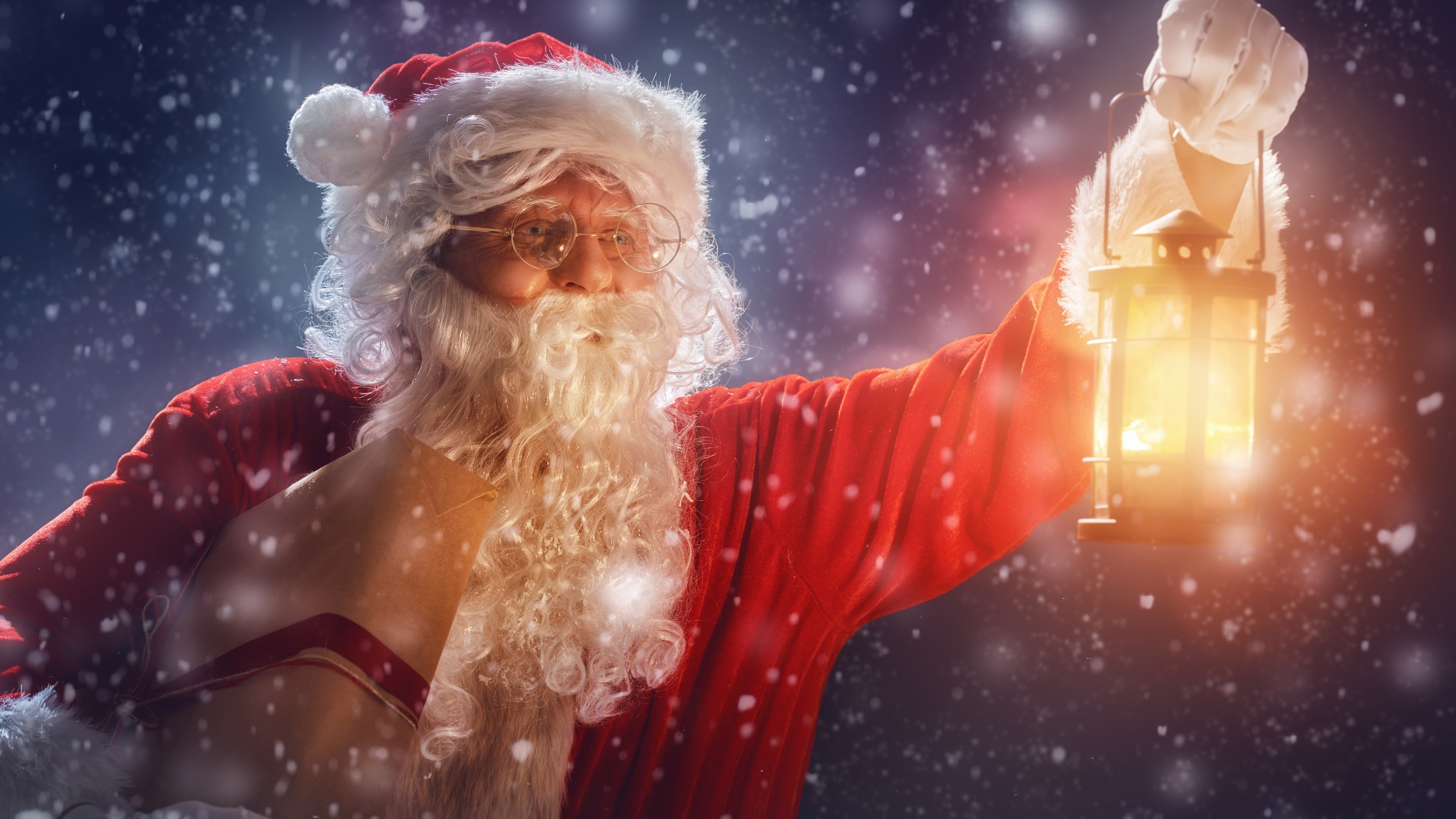 3840x2160 Wallpaper Christmas, Santa Claus, gifts, snow, lantern, Desktop