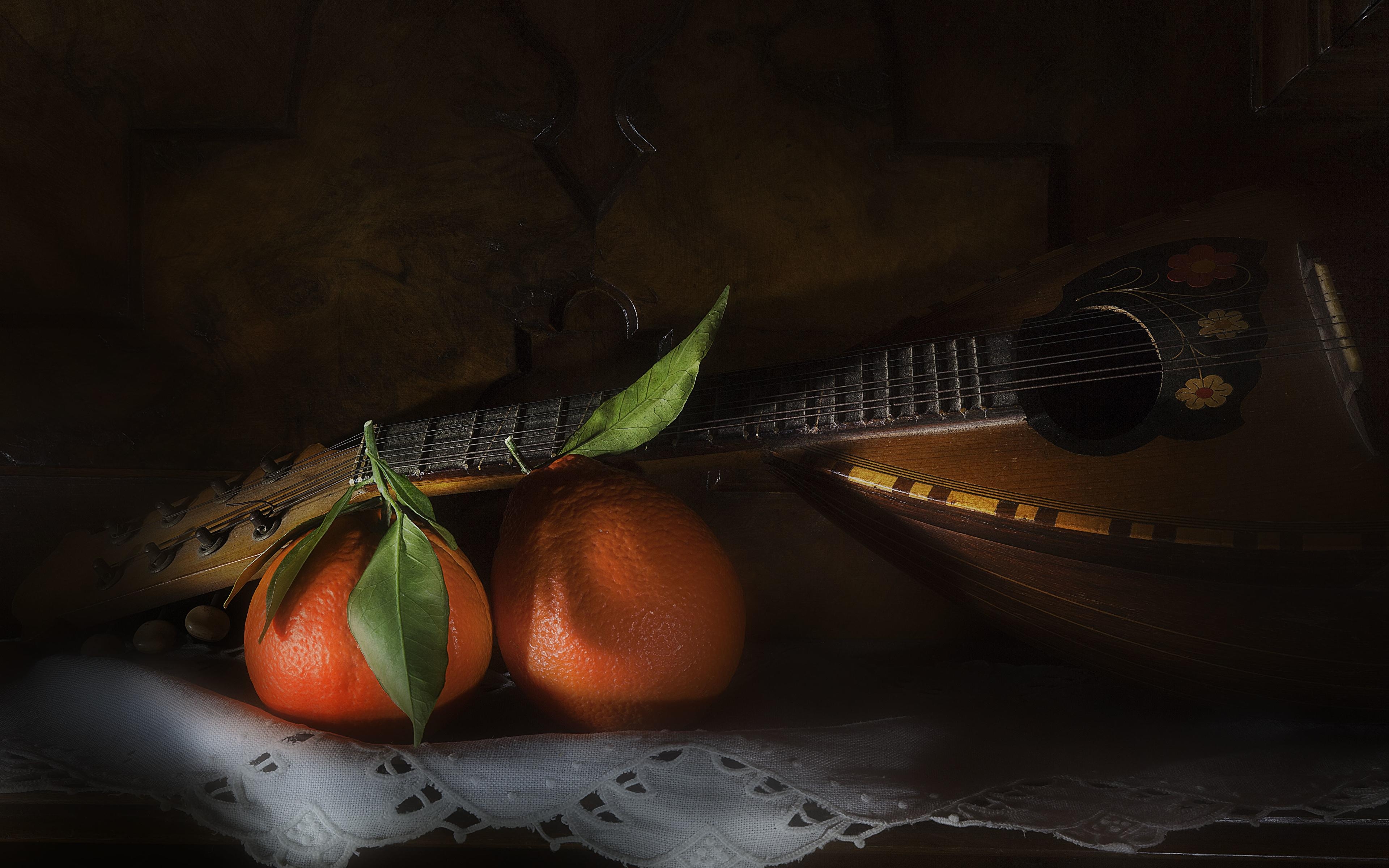 3840x2400 image Mandolin Orange fruit Food Musical Instruments, Desktop