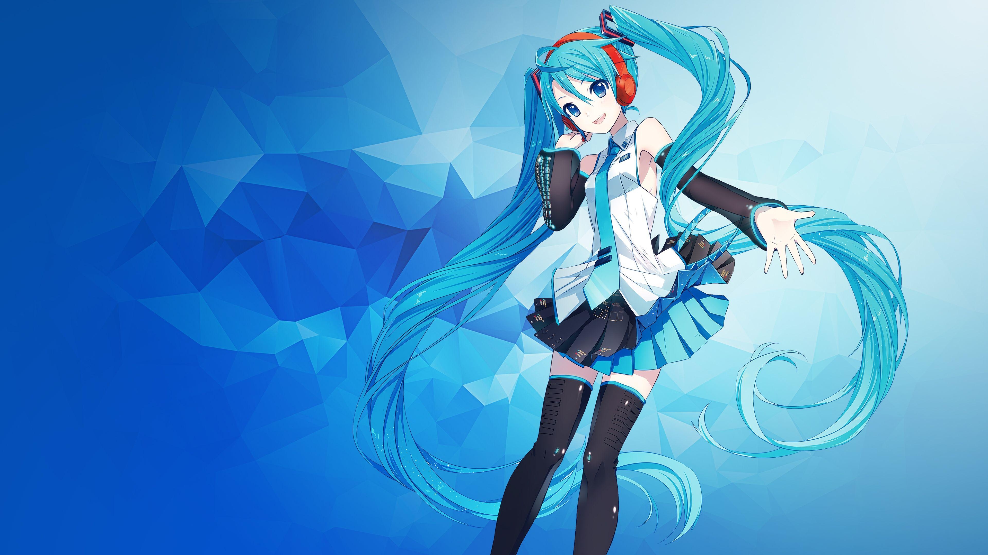 3840x2160 Wallpaper Hatsune Miku, Anime girl, Polygons, Blue, 4K, Anime, Desktop