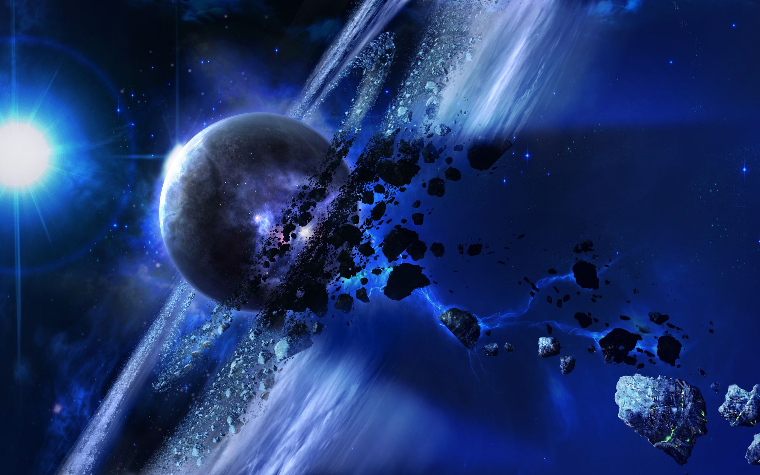 2560x1600 Photos Planets meteorites rocks floating Space 3D Graphics, Desktop