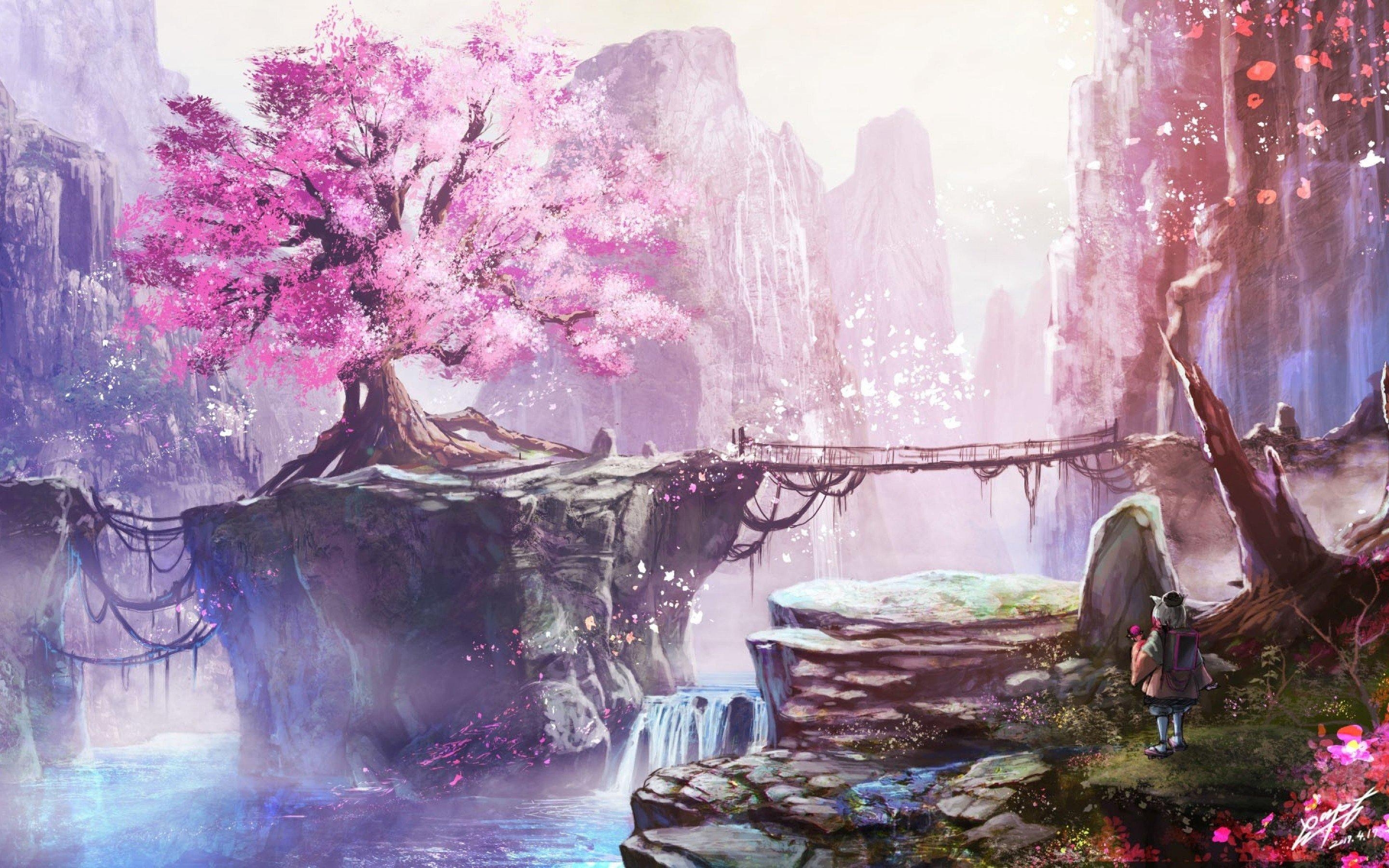 2880x1800 Anime Cherry Blossom Tree HD wallpaper, Desktop