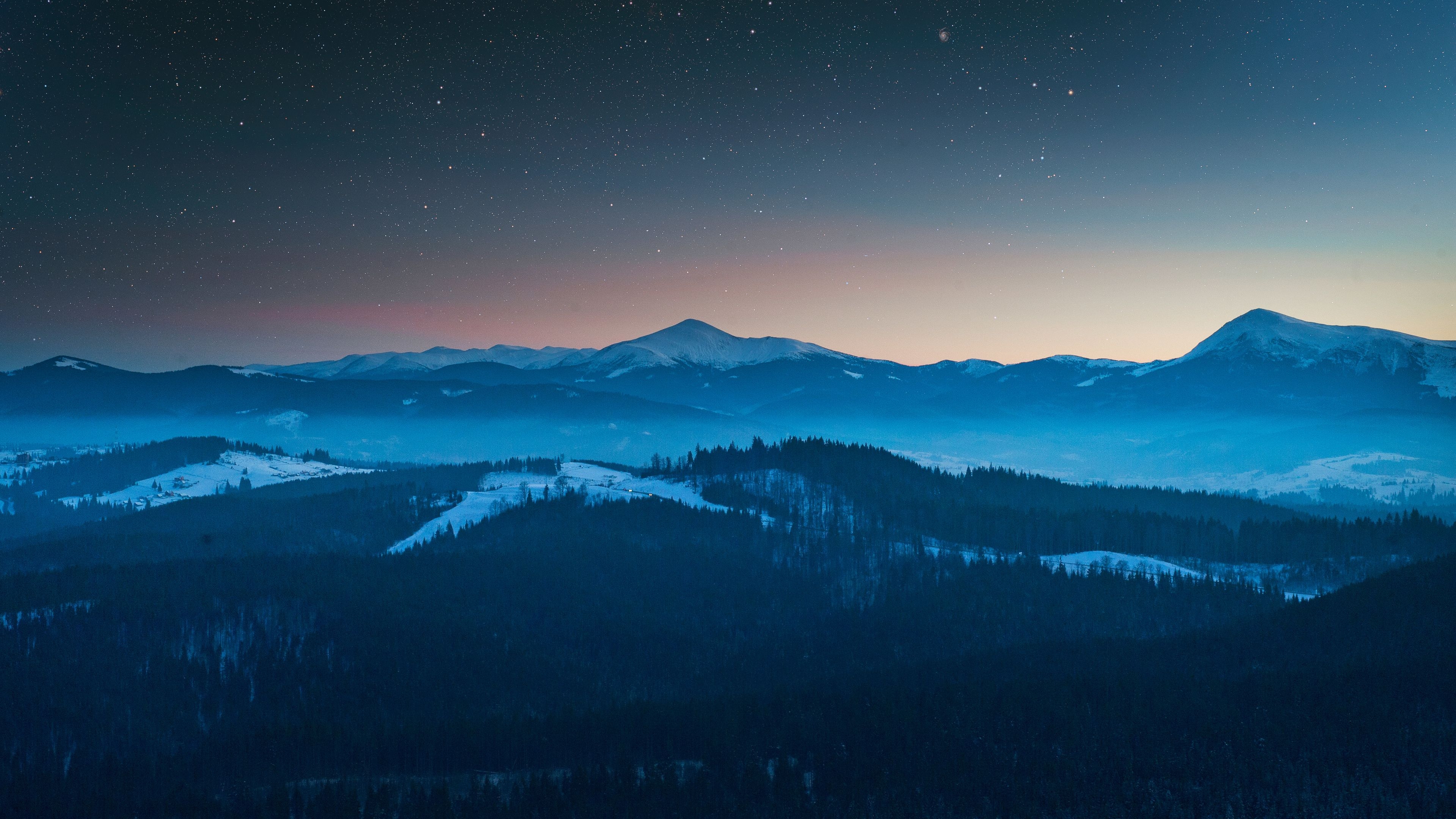 3840x2160 Wallpaper 4k Stars In The Sky Foggy Season Forest Mountains 4k 4k, Desktop
