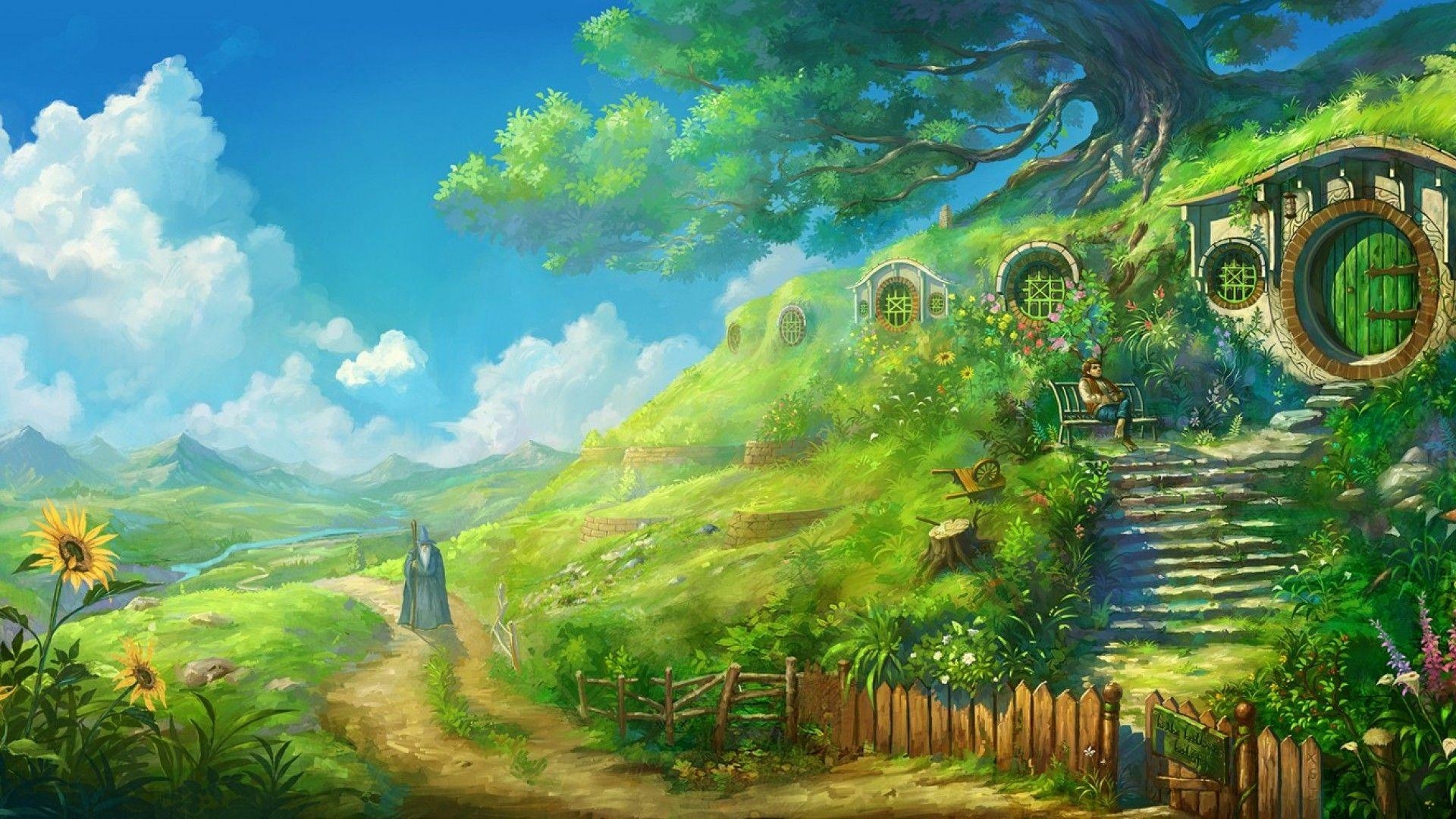 1920x1080 Simply: Gandalf The Hobbit The Shire artwork digital, Desktop