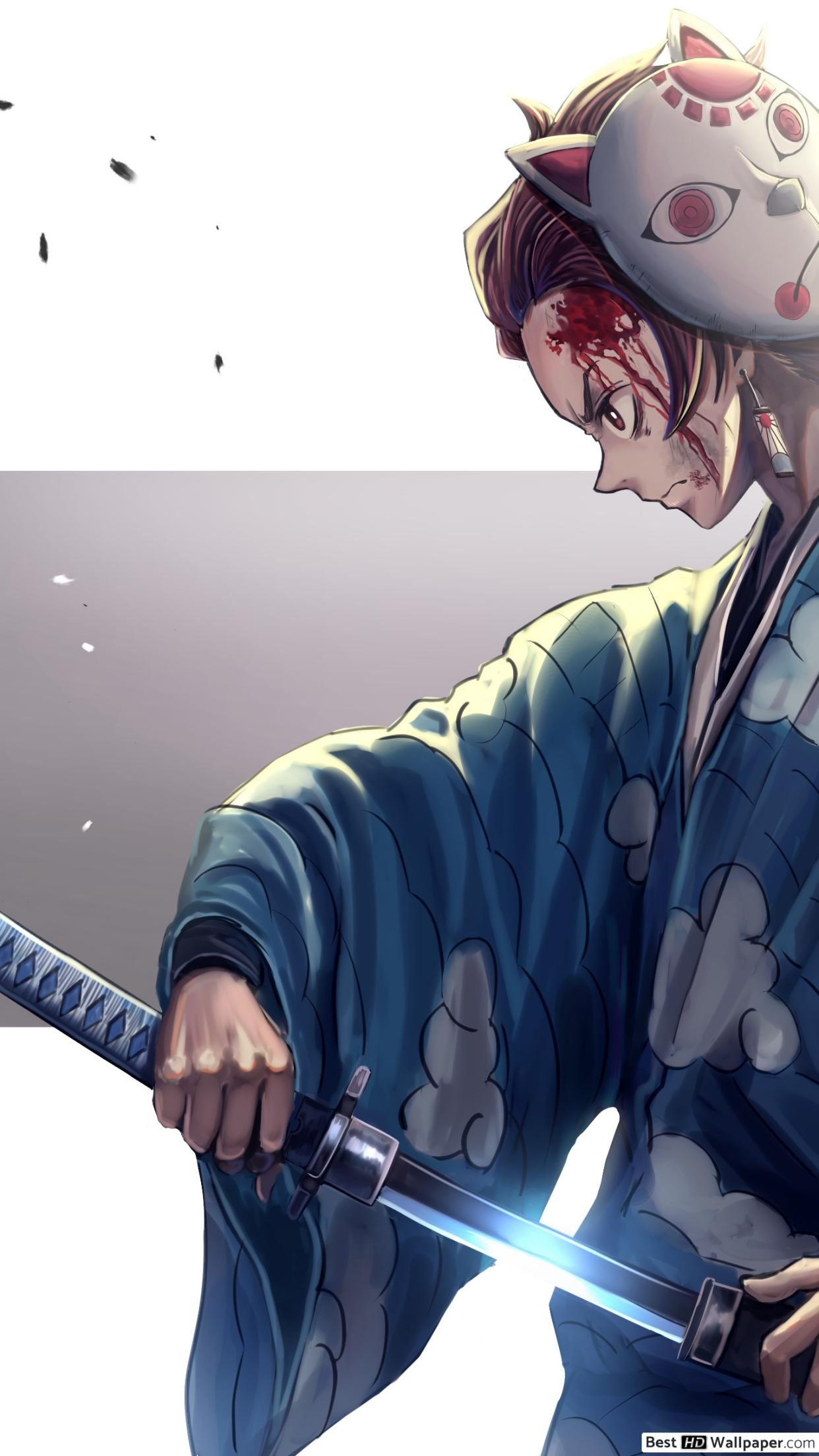 1250x2210 Demon Slayer Kamado in blue kimono HD wallpaper download, Phone