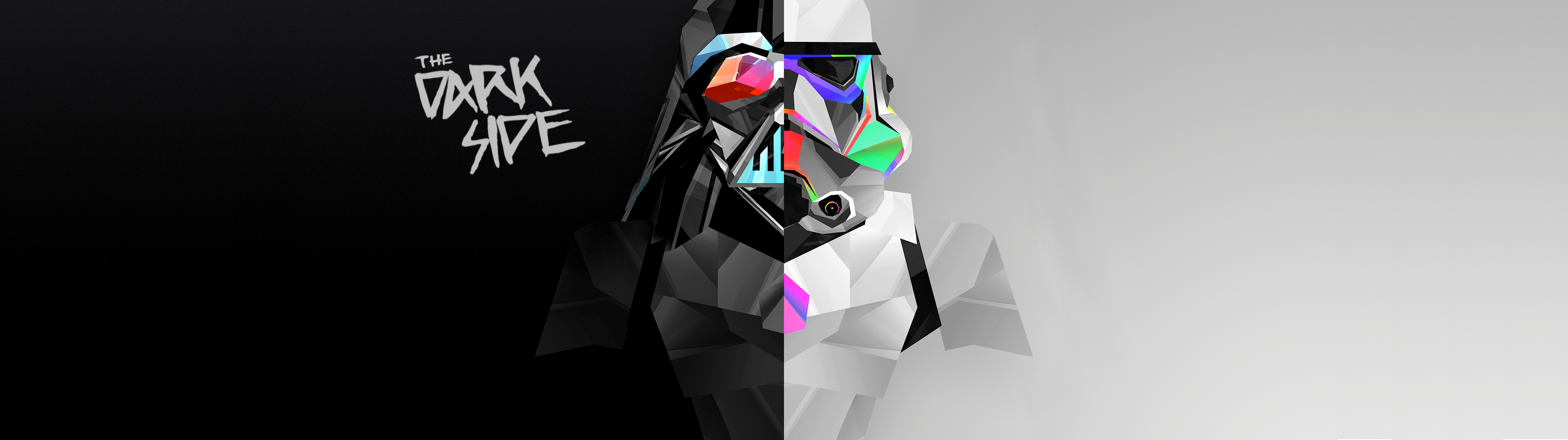 3840x1080 abstract, dual monitors, multiple display, digital art, dark side, Star Wars, stormtrooper, Darth Vader Gallery HD Wallpaper, Dual Screen