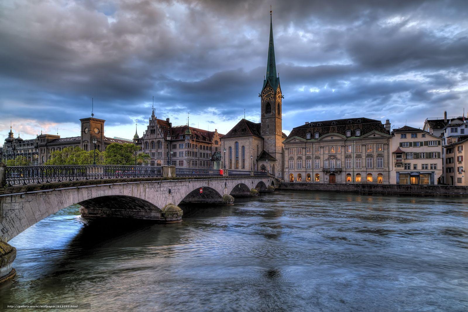 1600x1070 Download wallpaper Zurich, city, river, bridge free desktop, Desktop