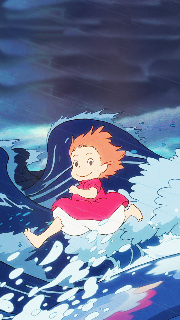 750x1340 Ponyo on the Cliff par the Sea Phone Background Ghibli photo, Phone