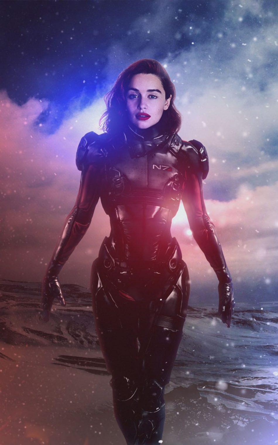 950x1520 Emilia Clarke Shepard Mass Effect HD Mobile Wallpaper, Phone