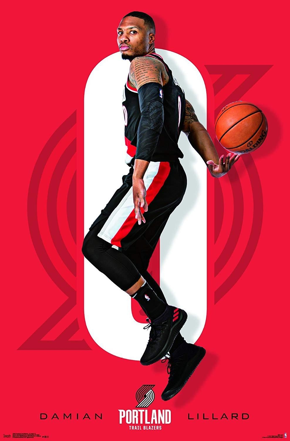 990x1500 Trends International NBA Portland Trail Blazer Lillard Wall Poster, 22.375 x Unframed Version, Phone