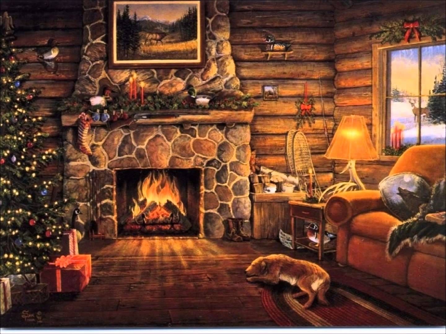 1440x1080 Winter Cabin Wallpaper Fireplace Log Cabin is HD wallpaper & background for desktop or mobile. Cabin fireplace, Christmas fireplace, Christmas home, Desktop