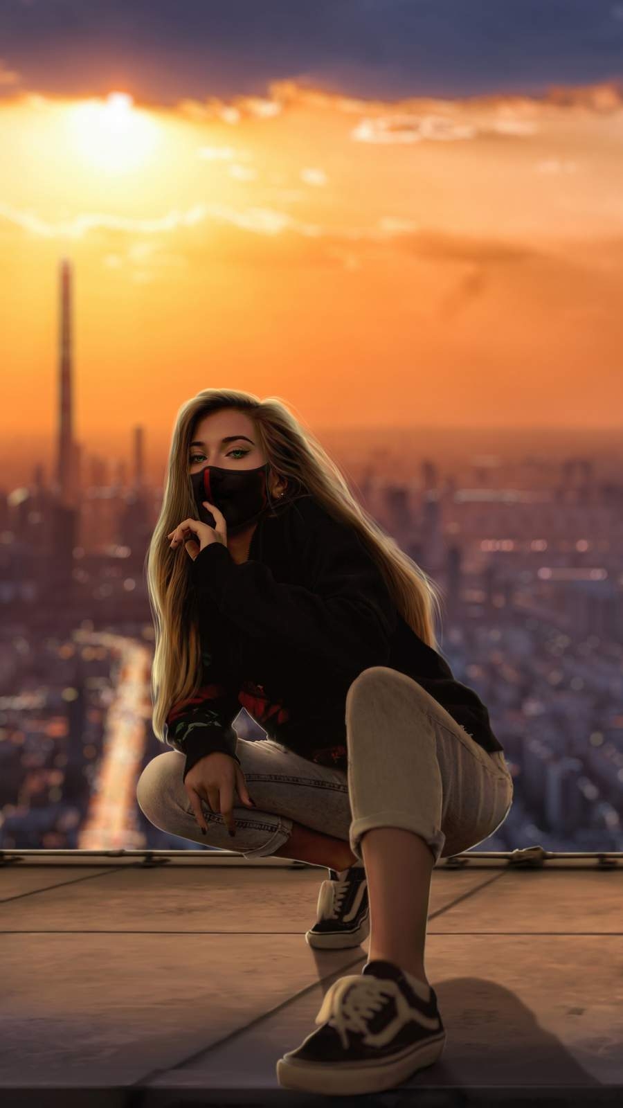 900x1600 Girl Mask City Outdoor Wallpaper, iPhone Wallpaper, Phone