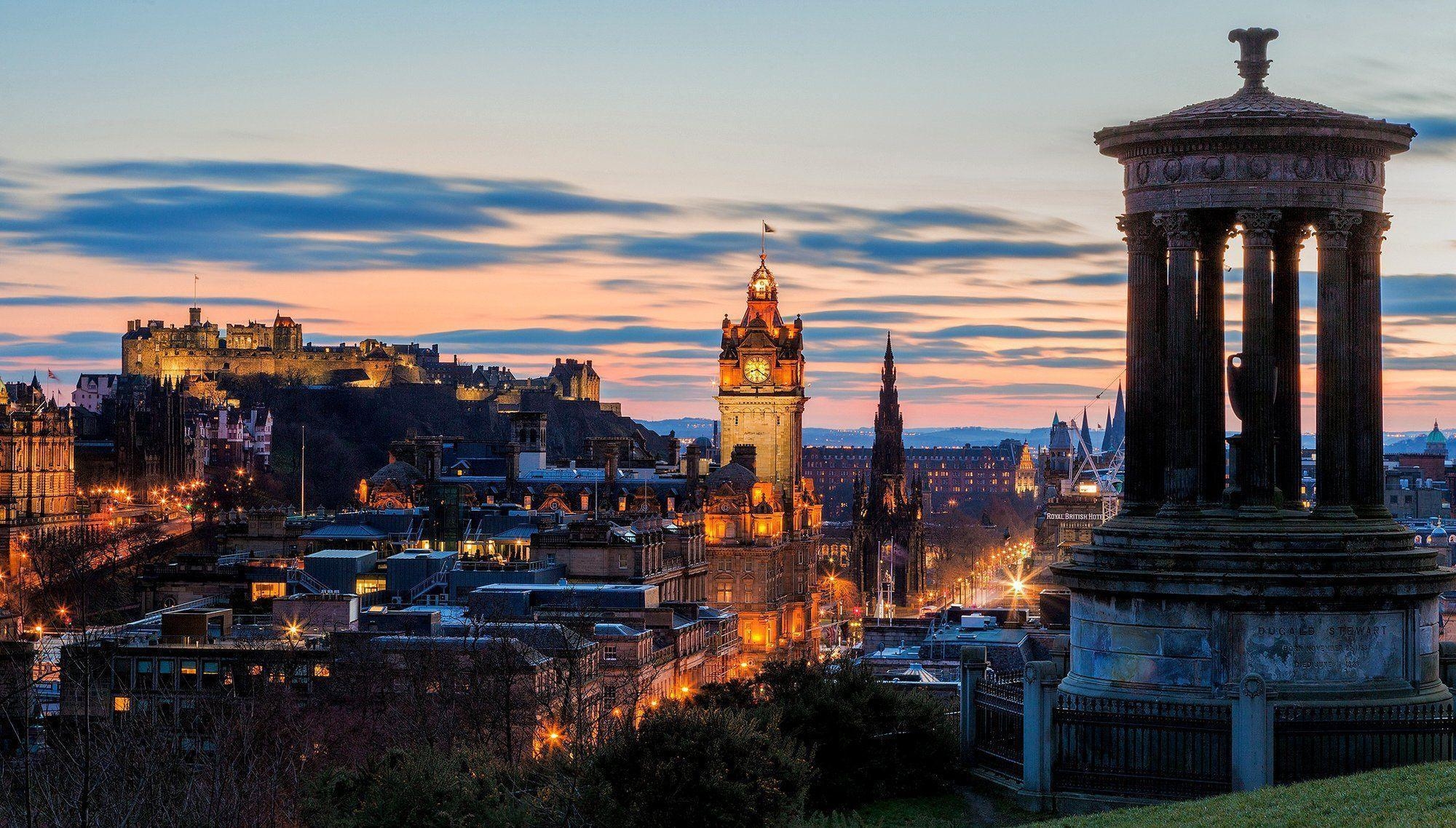 2000x1140 Scotland calton hill edinburgh dugald stewart monument wallpaper, Desktop