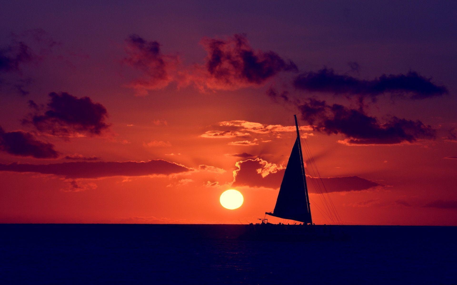 1920x1200 Sailing ocean sunset Wallpaper, Desktop