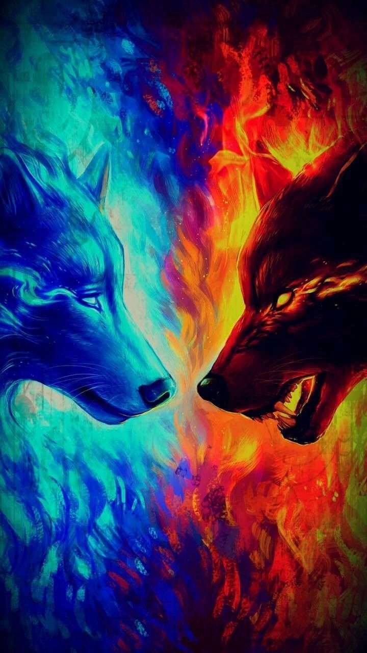 720x1280 Fire vs ice wolf. Wolf wallpaper, Wolf artwork, Fantasy wolf, Phone