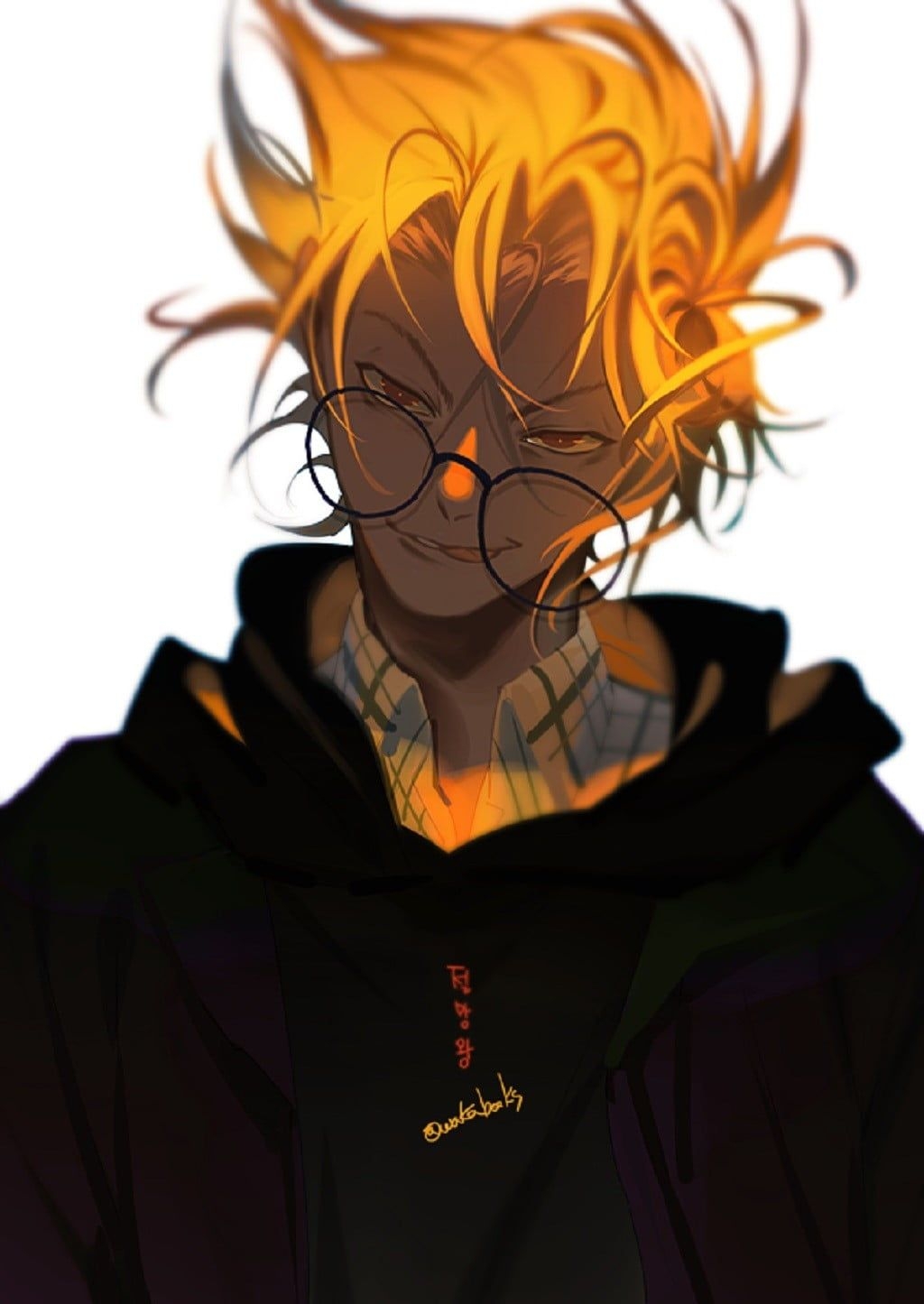 1030x1450 Male yellow hair wearing eyeglasses and black hoodie anime, Phone