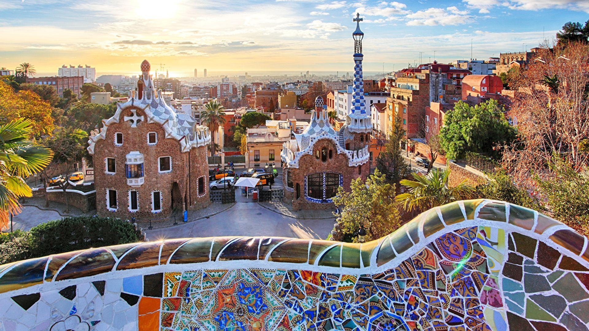 1920x1080 image Barcelona Spain Park Guell Parks Cities Houses, Desktop