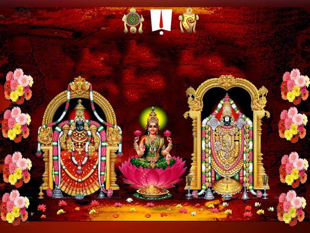 1030x770 Lord Balaji with goddess Lakshmi Devi and Padmavathi devi, Desktop