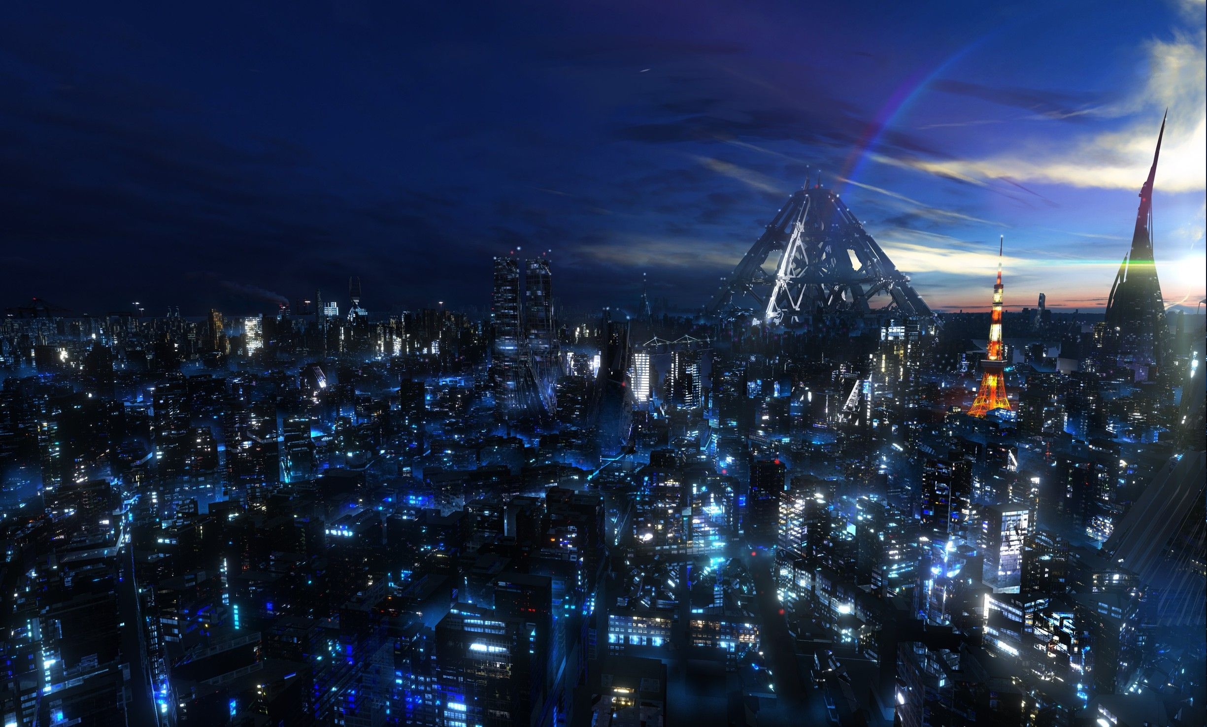 2450x1480 cityscape, Night, Guilty Crown, Anime.wallup.net, Desktop