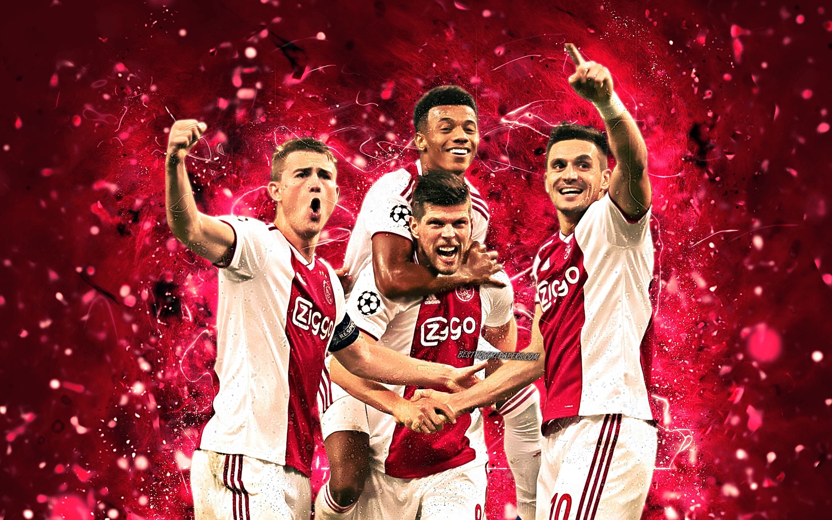 2880x1800 Download wallpaper Klaas Jan Huntelaar, Dusan Tadic, team, Ajax FC, soccer, Dutch Eredivisie, Tadic, Huntelaar, football, neon lights for desktop with resolution. High Quality HD picture wallpaper, Desktop