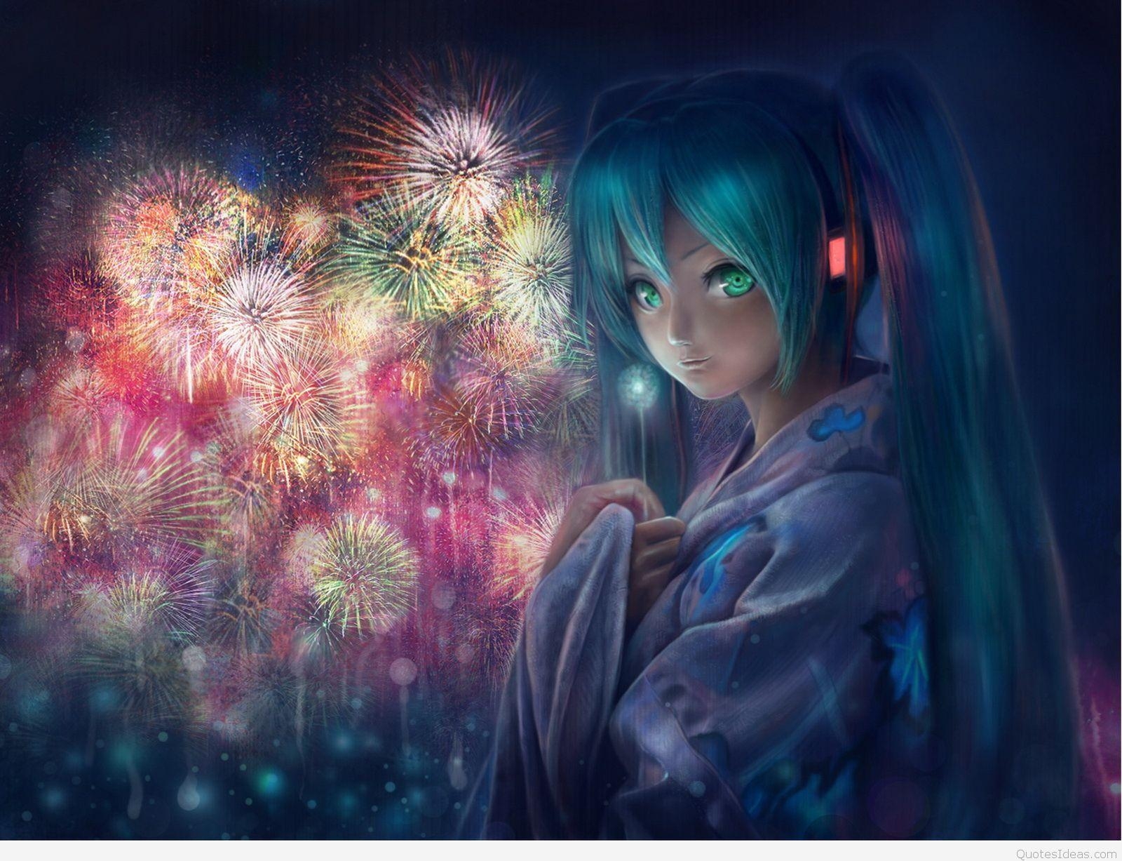 1600x1230 Anime Girl And Firework Happy New Year 2014 New, Desktop