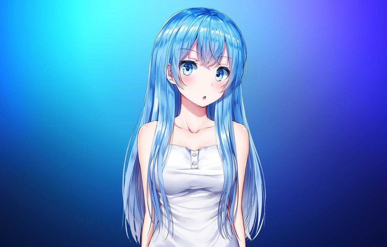 1340x850 Wallpaper girl, blue, blue eyes, pretty, cyan, cute, blue hair, Desktop