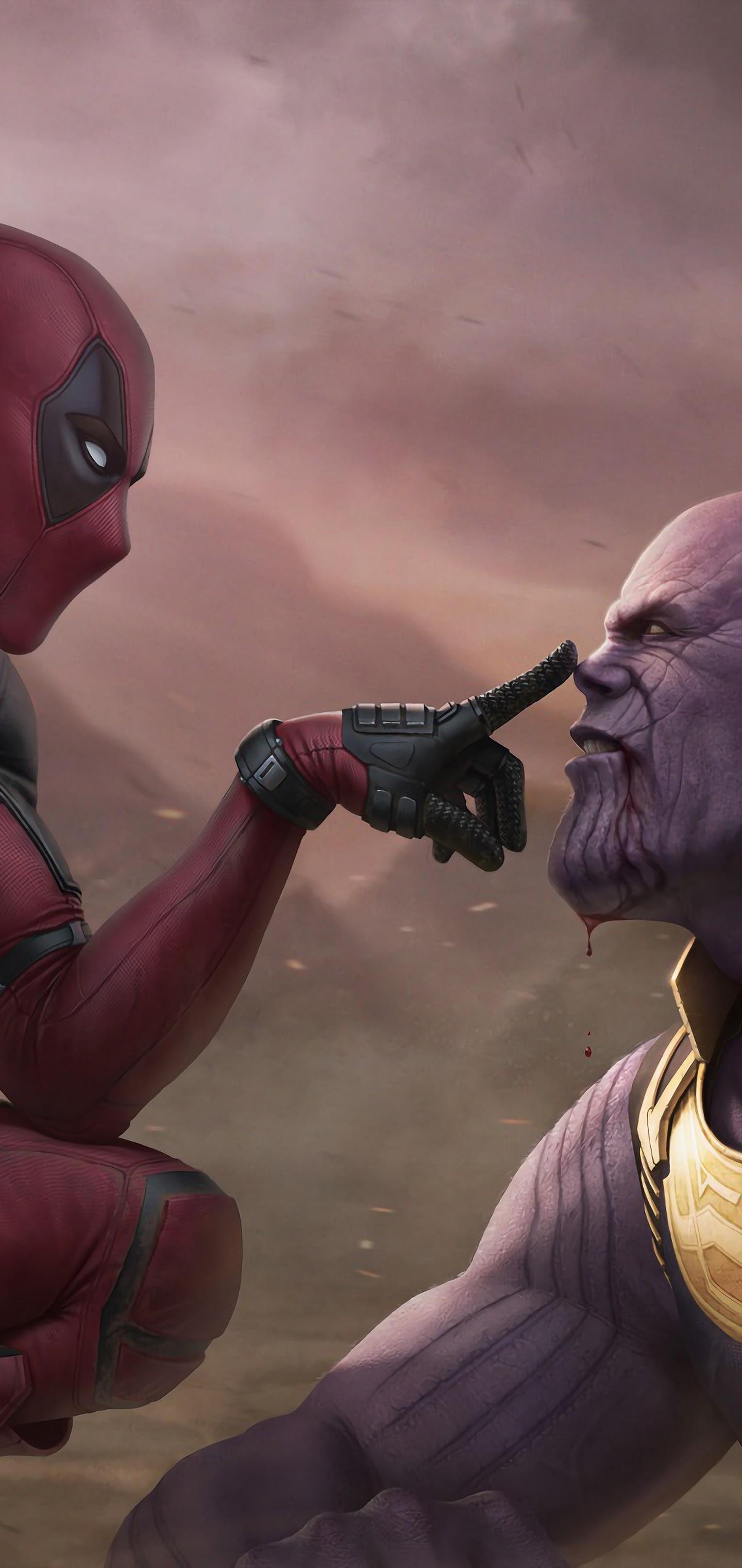 1440x3040 Deadpool vs. Thanos 4K Wallpaper, Phone