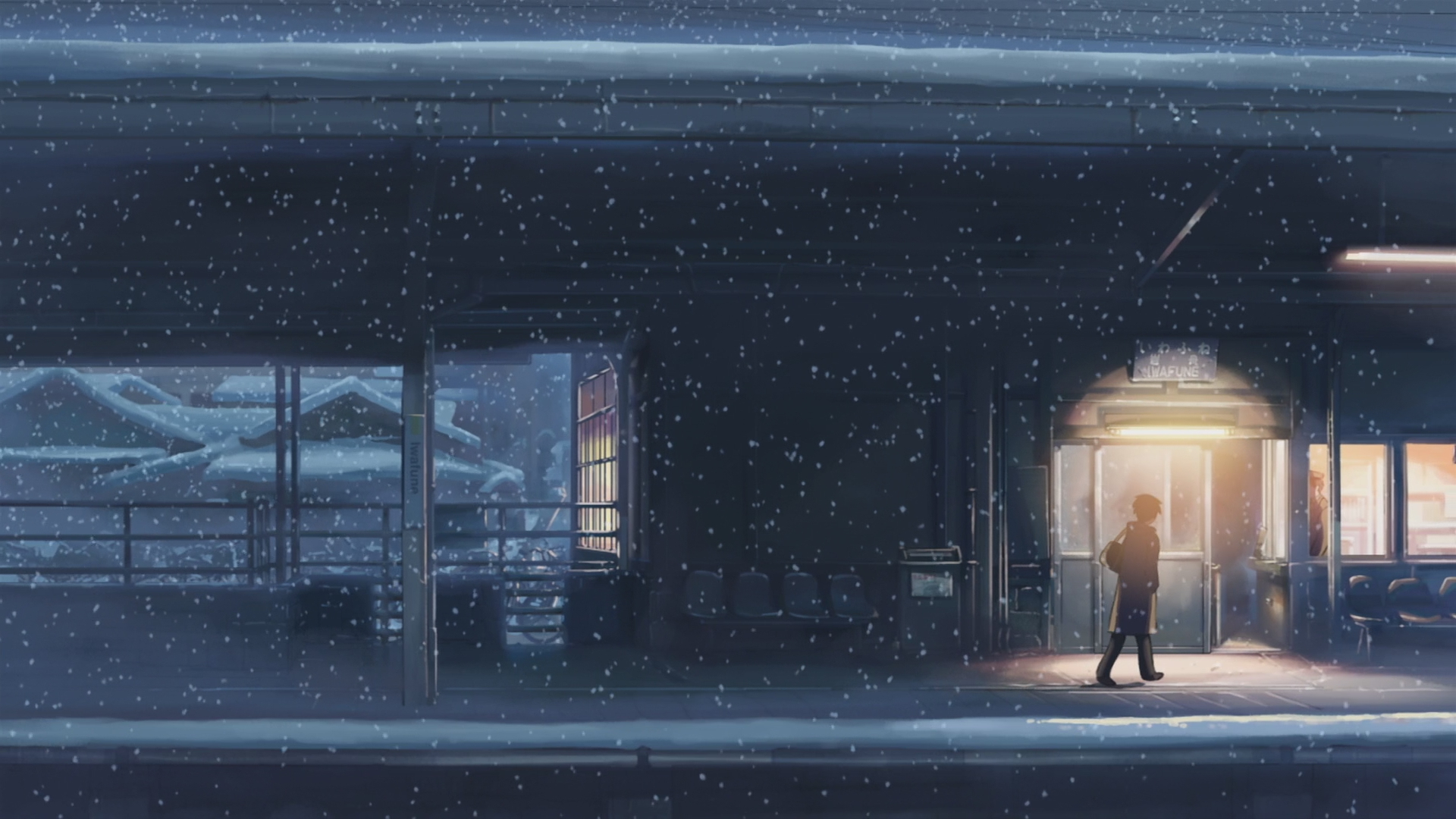 1920x1080 #snow, Centimeters Per Second, #train station, #Makoto Shinkai, #anime, #night wallpaper. Mocah.org HD Desktop Wallpaper, Desktop