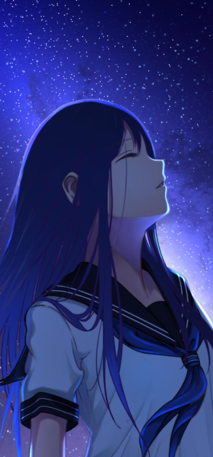 720x1550 Anime Girl And Night Stars  Resolution Wallpaper, Phone