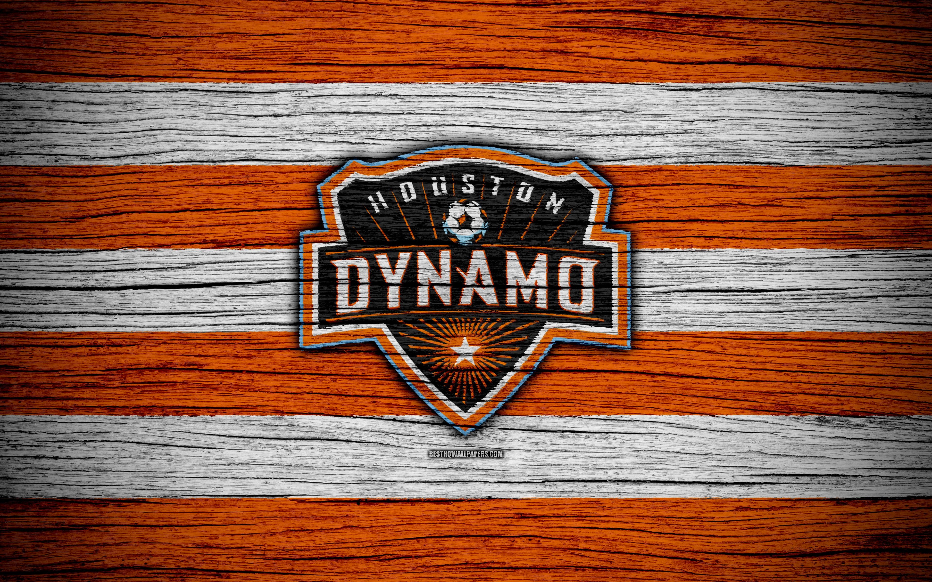 3840x2400 Download wallpaper Houston Dynamo, 4k, MLS, wooden texture, Western, Desktop