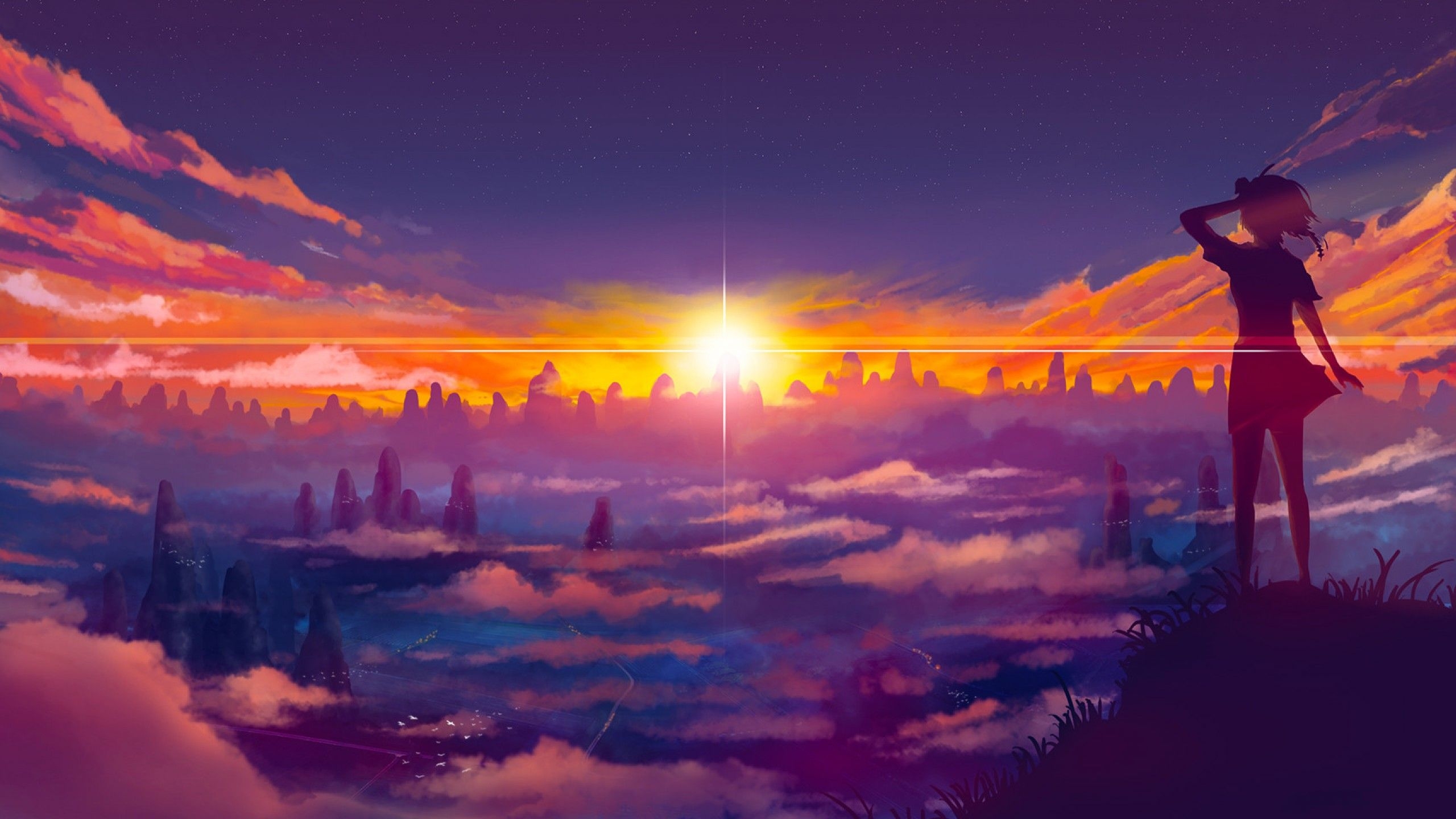 2560x1440 Anime Sunset HD Wallpaper Youtube Cover Photo Wallpaper, Desktop