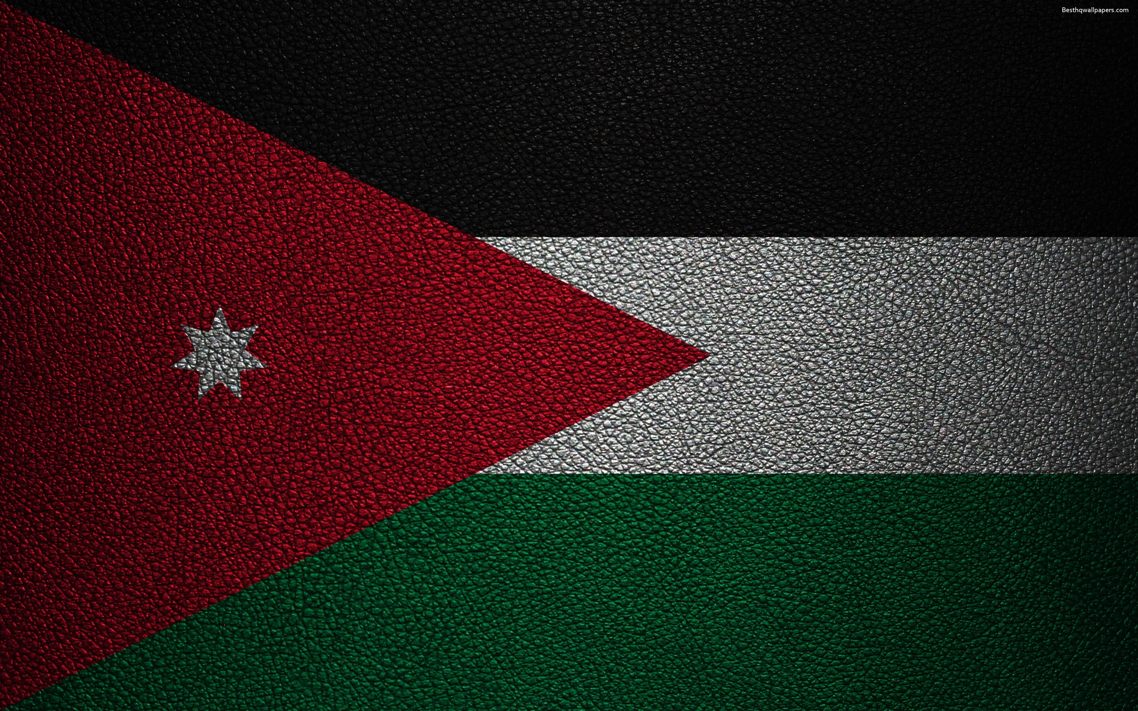 3840x2400 Download wallpaper Flag of Jordan, 4k, leather texture, Jordanian, Desktop