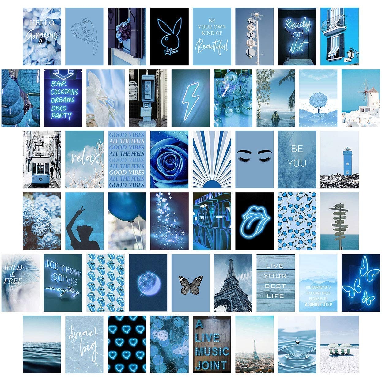 1250x1250 Blue Wall Collage Kit Aesthetic Picture, Bedroom Decor for Teen Girls, Wall Collage Kit, Collage Kit for Wall Aesthetic, VSCO Girls Bedroom Decor, Aesthetic Posters, Collage Kit, Handmade Products, Phone