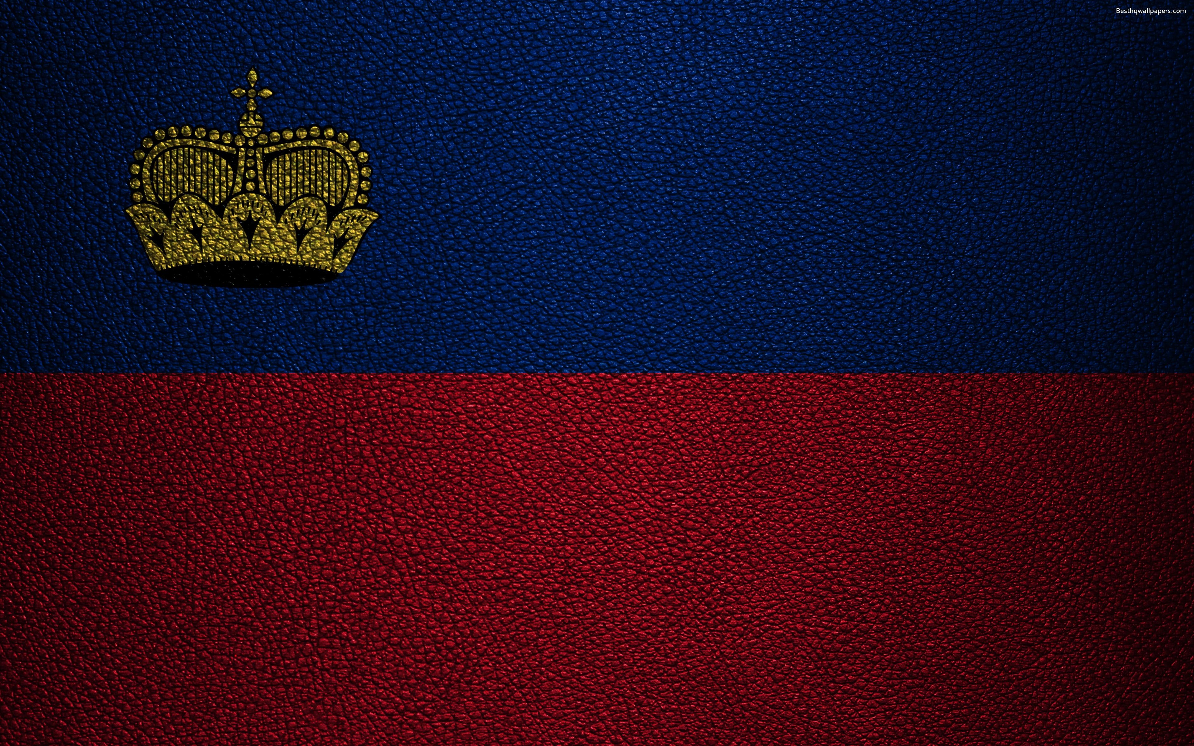 3840x2400 Download wallpaper Flag of Liechtenstein, 4k, leather texture, Desktop