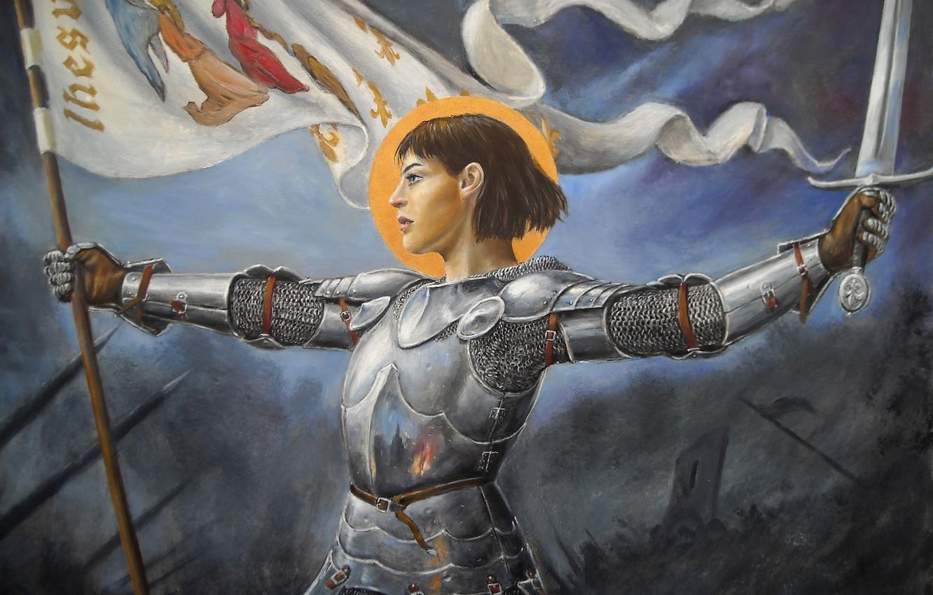 1340x850 Wallpaper girl, sword, armor, banner, Joan of arc image for desktop, Desktop