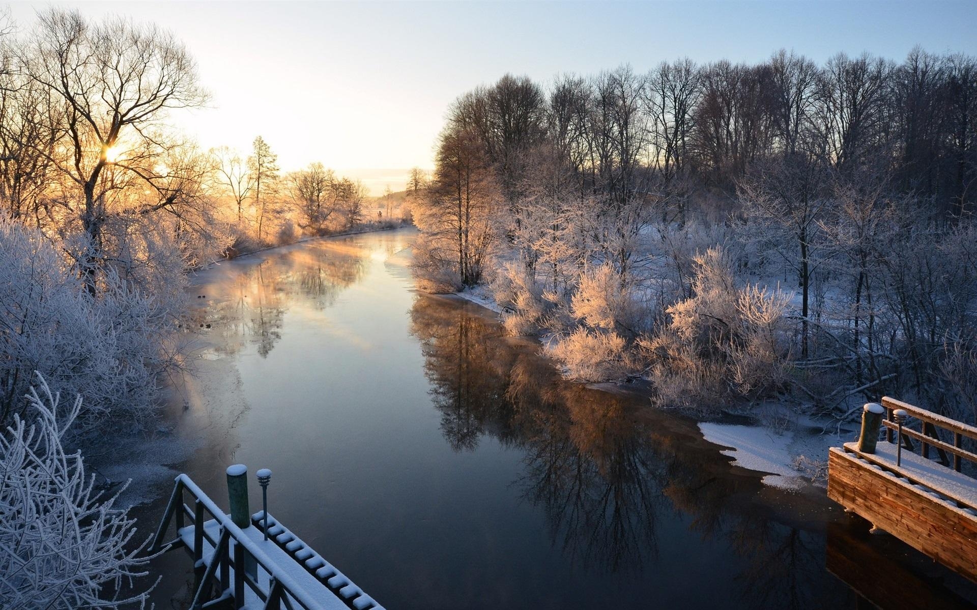 1920x1200 Winter, river, boats, snow, houses, Uppsala, Sweden wallpaper, Desktop