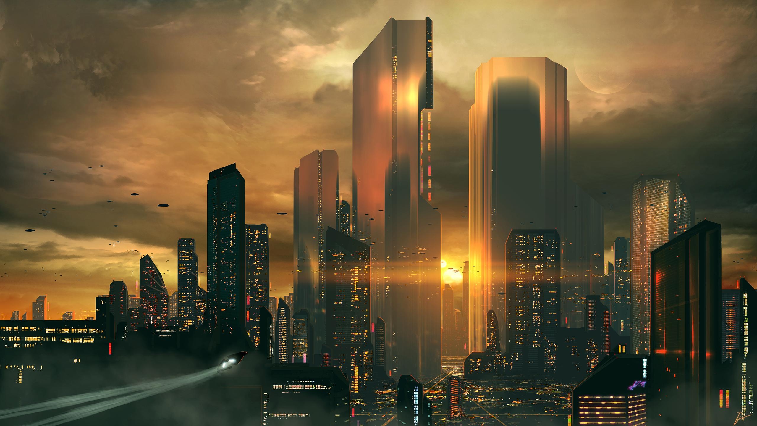 2560x1440 Futuristic City HD wallpaper, Desktop