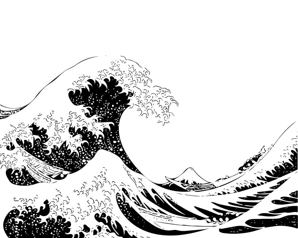 1000x800 The great wave off Kanagawa Sticker by nanarts. Black and white stickers, Black and white photo wall, Black and white posters, Desktop