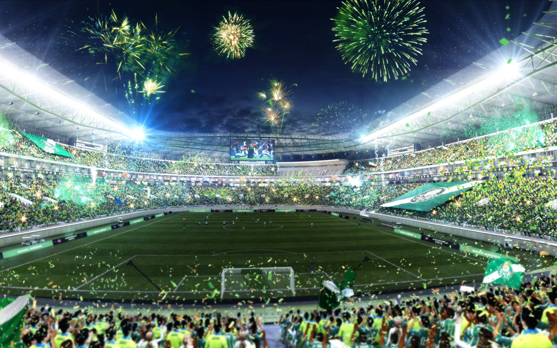 1920x1200 Download wallpaper Allianz Parque, celebrations, fans, Palmeiras Stadium, artwork, soccer, HDR, Palestra Italia Arena, football stadium, Palmeiras arena, Brazil, SE Palmeiras, brazilan stadiums for desktop with resolution. High Quality HD, Desktop