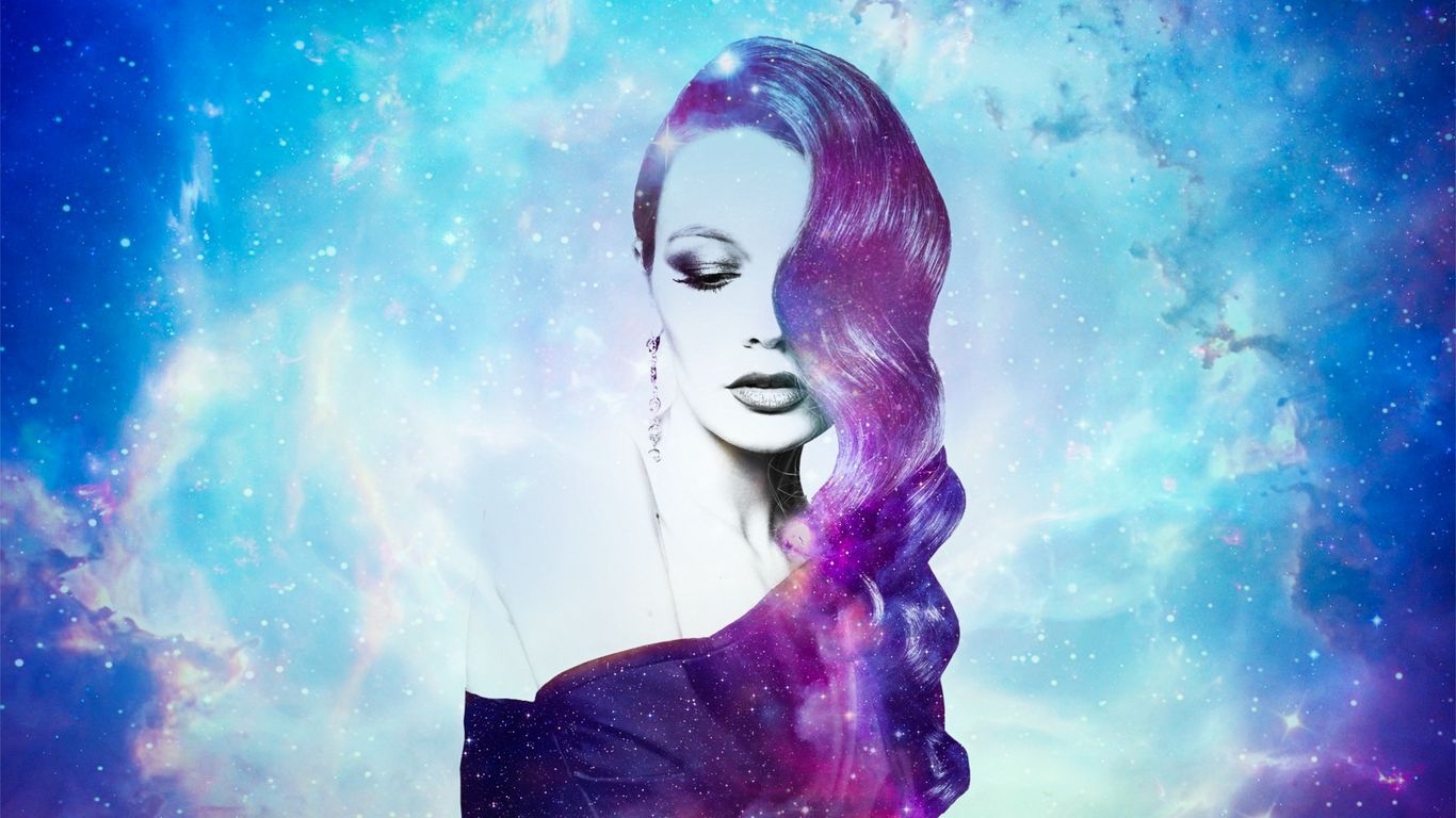 1370x770 Download wallpaper  girl, space, photomanipulation, galaxy, Desktop