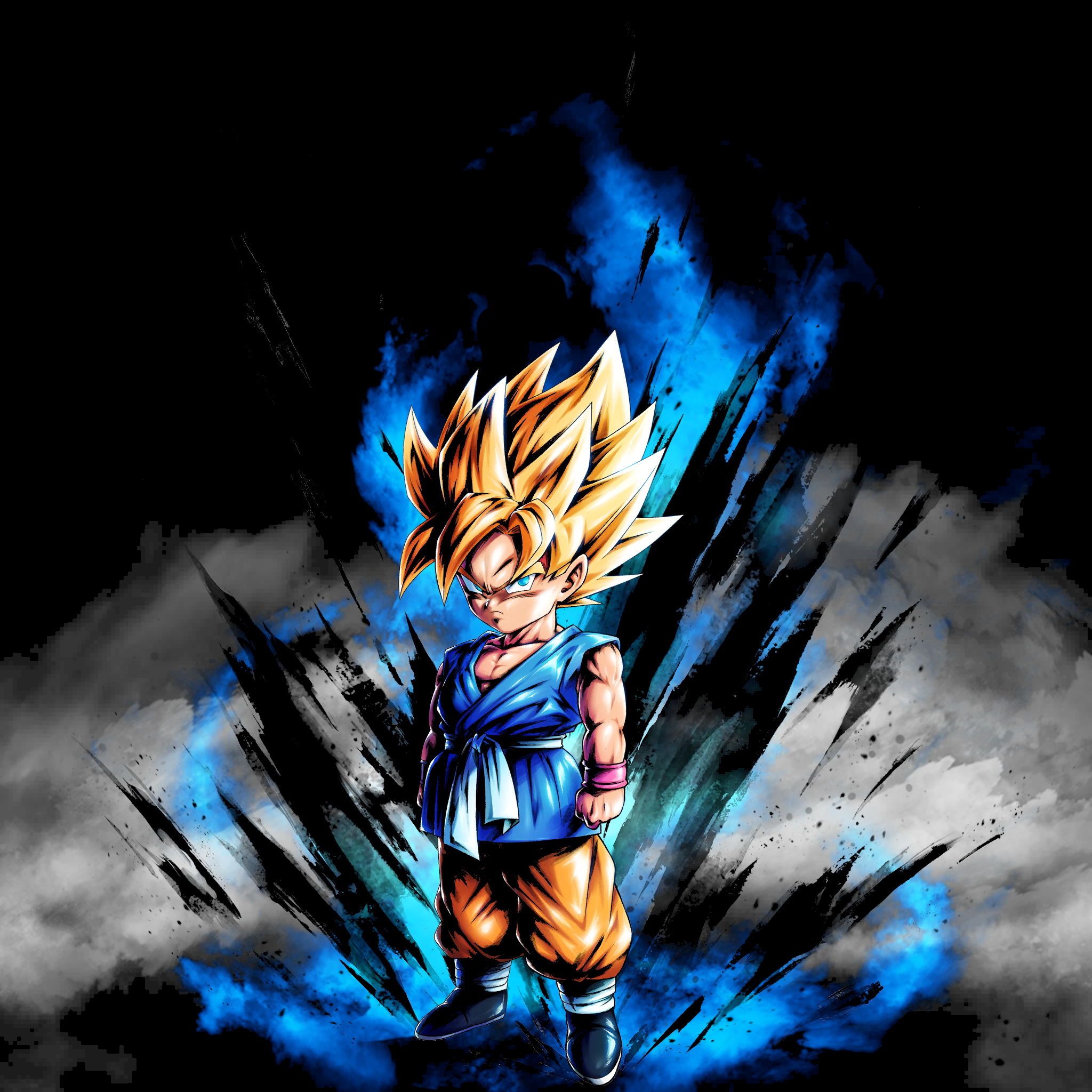 2050x2050 Super Saiyan Goku 50.54% True Black Amoled Wallpaper (Other UST Characters in the comments), Phone