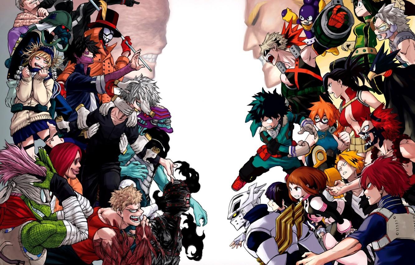 1340x850 Wallpaper the opposition, characters, My Hero Academia, Boku, Desktop