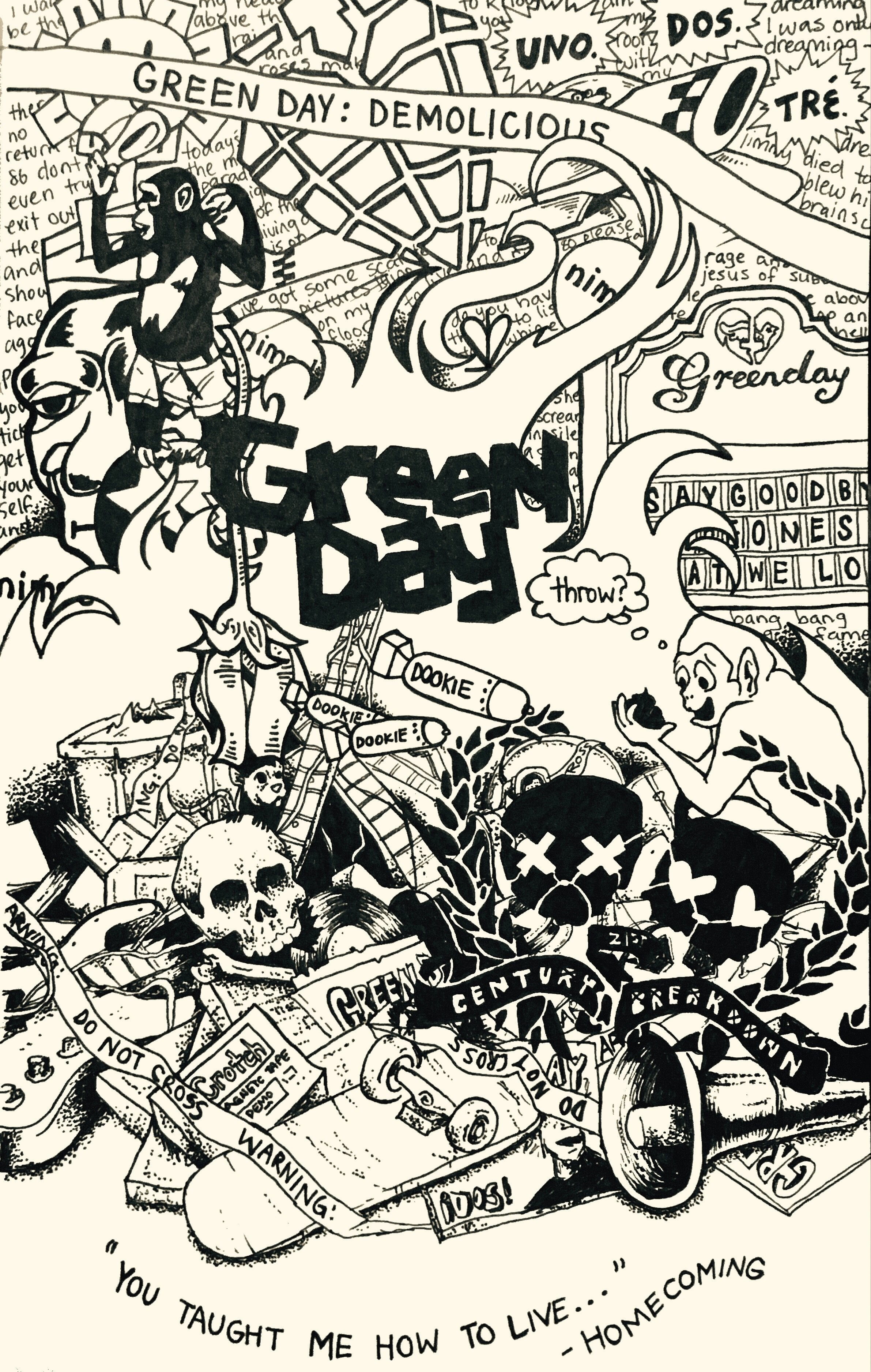 2390x3750 Green Day collage that I drew a few days ago, Phone