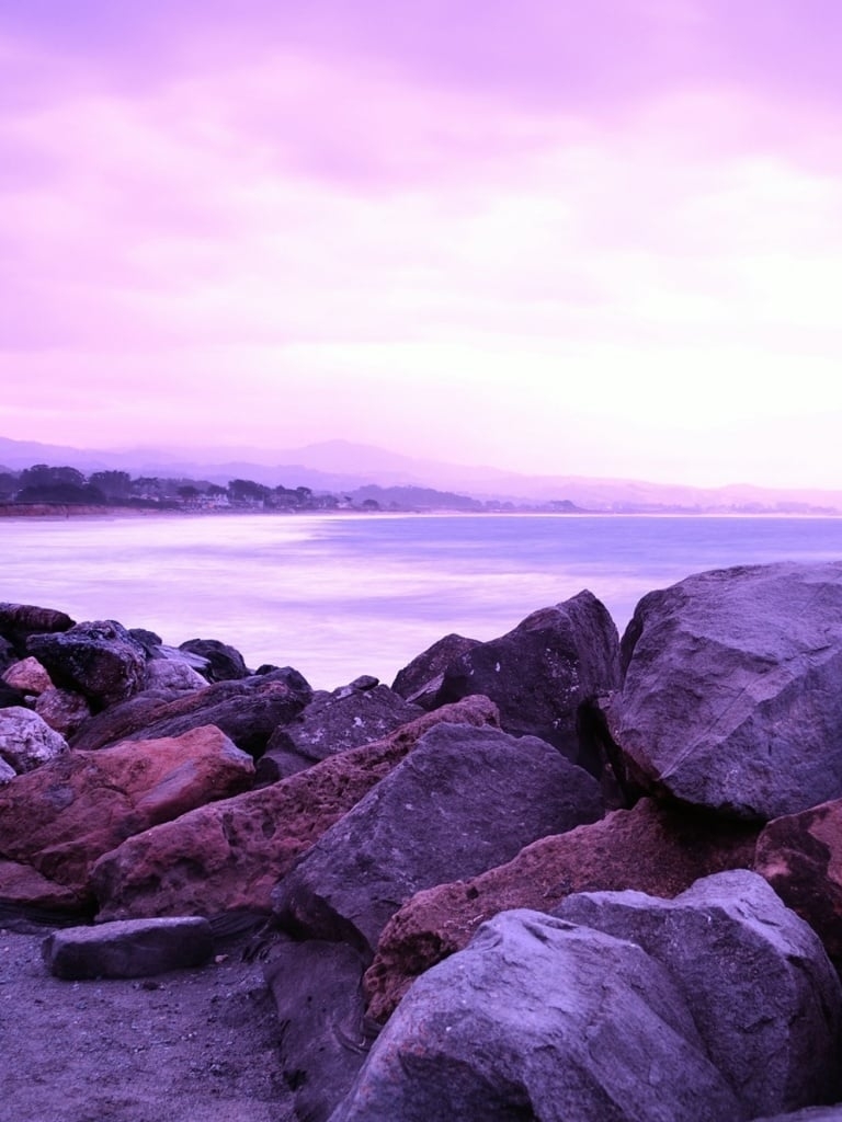 770x1030 Purple Sky Ocean & Stones iPad wallpaper, Phone