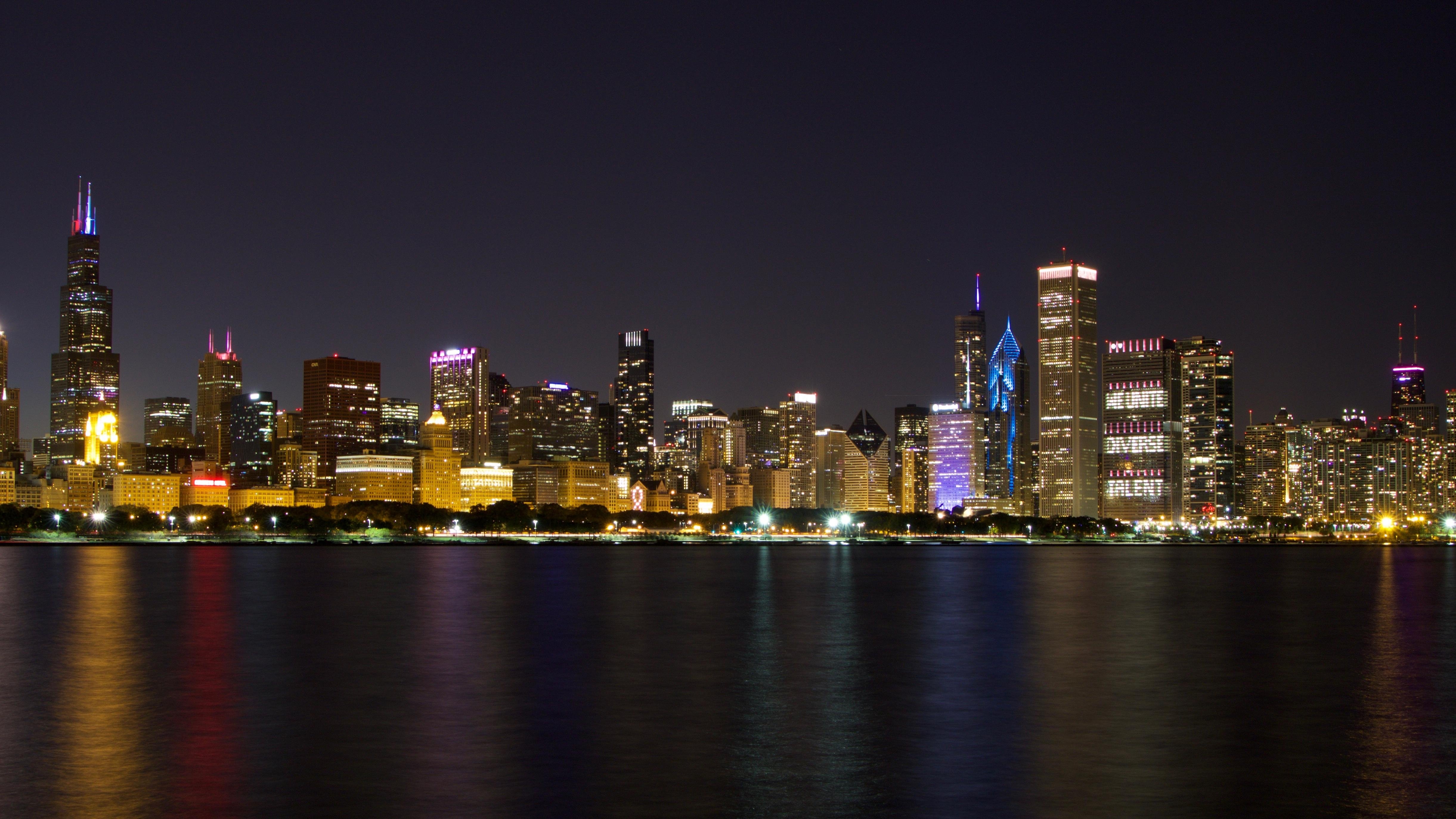 4890x2750 Chicago Skyline at Night 4K wallpaper, Desktop