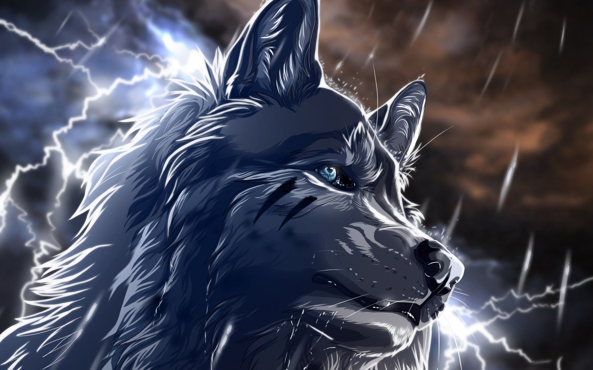 1920x1200 Art wolfroad Wolf rain lightning night fantasy animals wallpaper, Desktop